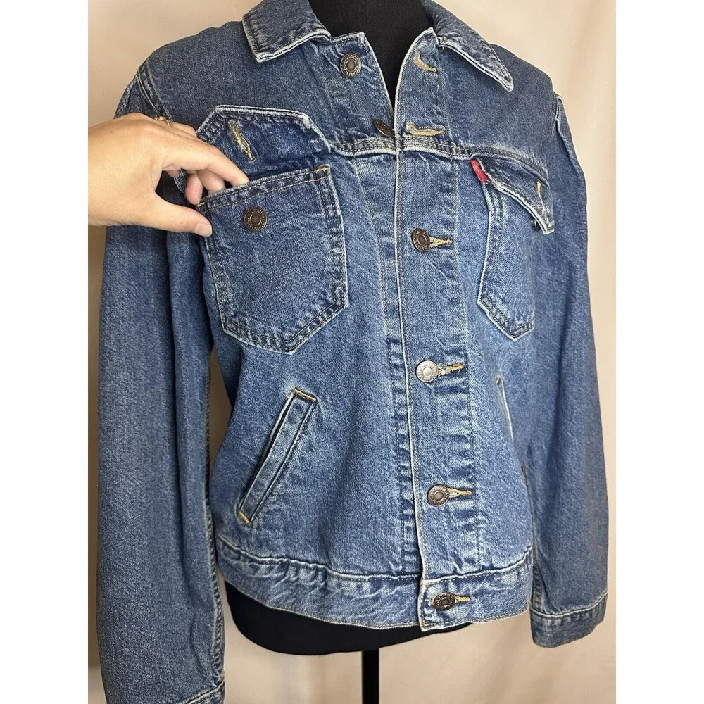 Levi's Original Puff Sleeve Jean Denim‎ Jacket Pockets Women's SMALL